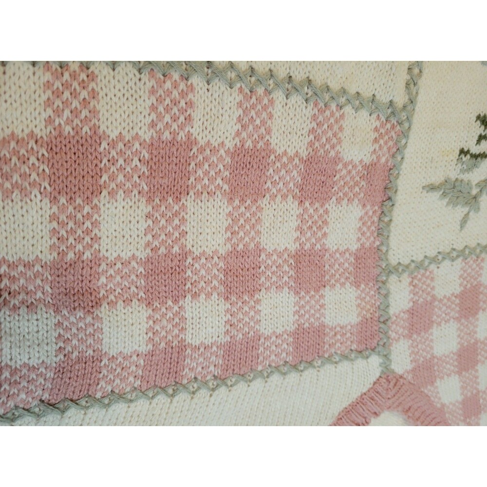 Vintage 90s Knit & Pearl Collectibles Patchwork Sweater Large Cotton Ramie Pink - Picture 14 of 16